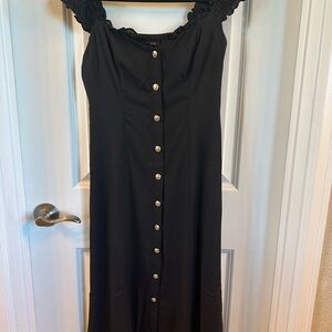 Olivaceous Black and Gold Ruffled Off-Shoulder Midi Dress NWT